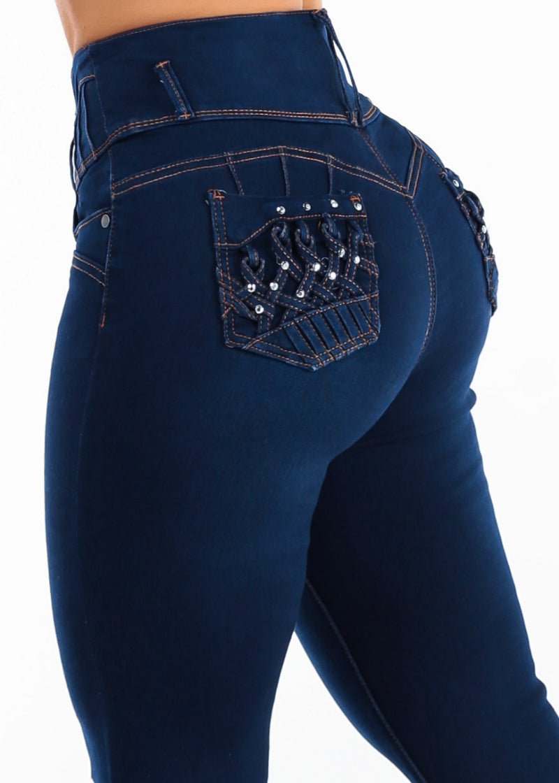 Butt Lift Super High Waist Stretch Skinny Jeans Dark Blue