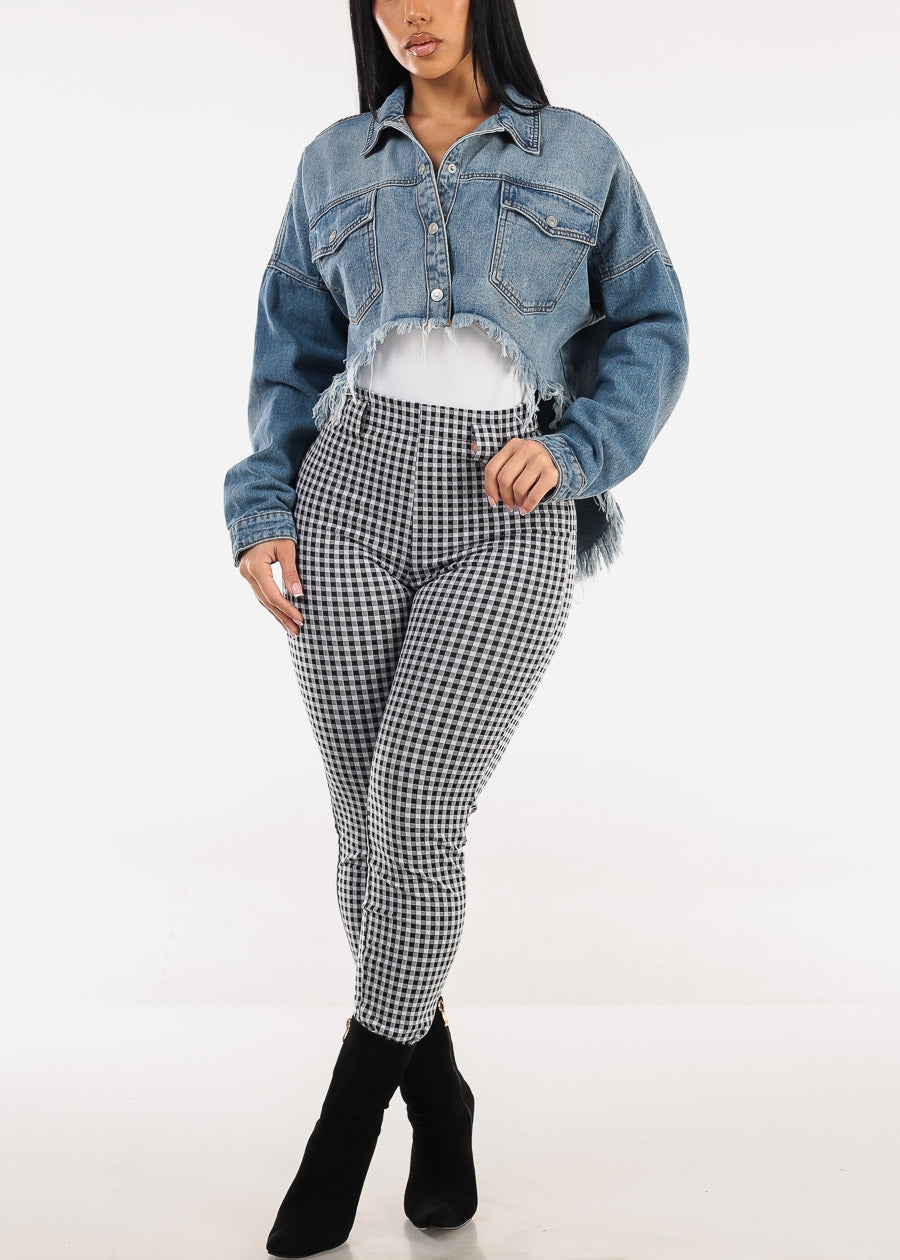 Long Sleeve Button Up High Low Crop Shacket