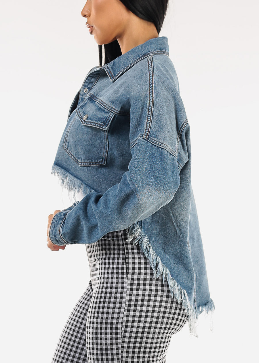 Long Sleeve Button Up High Low Crop Shacket