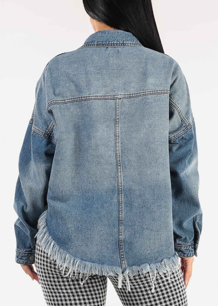 Long Sleeve Button Up High Low Crop Shacket