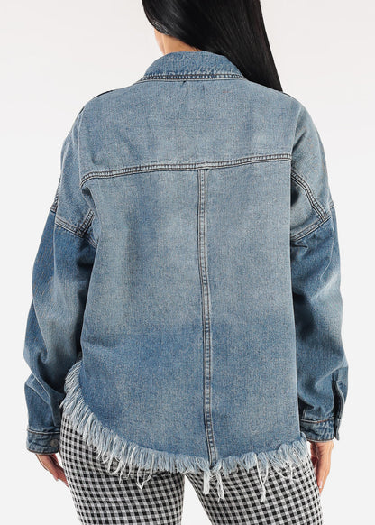 Long Sleeve Button Up High Low Crop Shacket