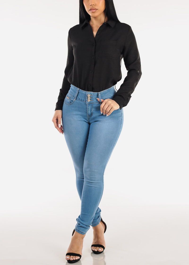 Butt Lift High Waist Stretch Skinny Jeans Light Blue