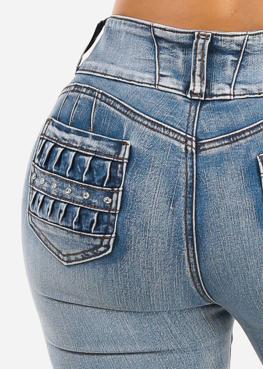 Levantacola Mid Rise Stretch Skinny Jeans Acid Wash