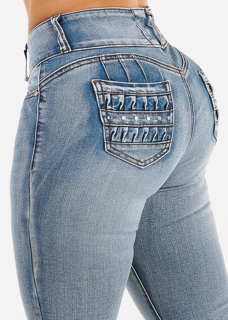 Levantacola Mid Rise Stretch Skinny Jeans Acid Wash