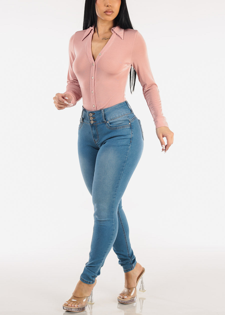 Levantacola High Rise Stretch Skinny Jeans Light Blue