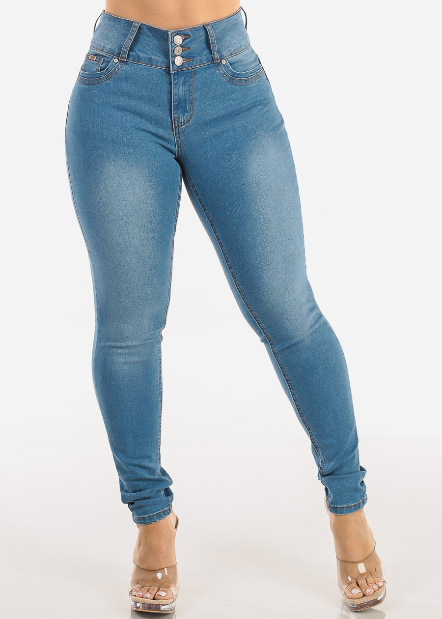 Levantacola High Rise Stretch Skinny Jeans Light Blue
