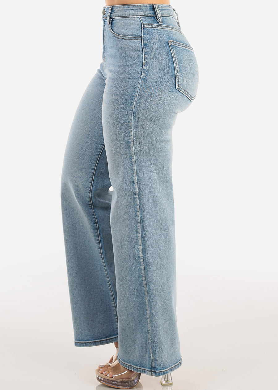 Super High Waisted Stretch Wide Leg Jeans Light Wash