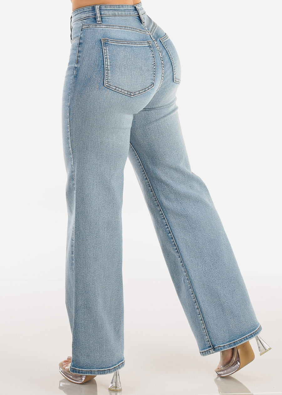 Super High Waisted Stretch Wide Leg Jeans Light Wash