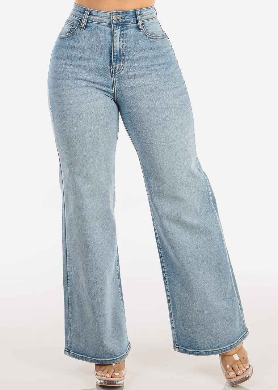 Super High Waisted Stretch Wide Leg Jeans Light Wash