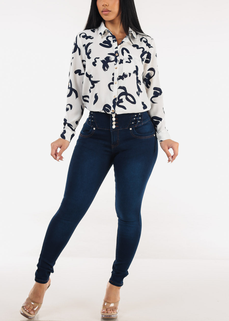 Butt Lift High Waist Stretch Skinny Jeans Dark Blue