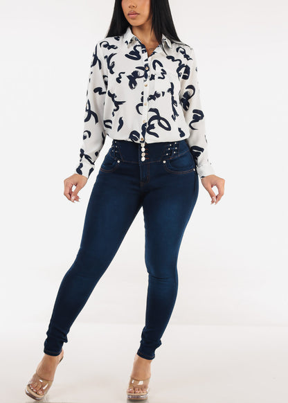 Butt Lift High Waist Stretch Skinny Jeans Dark Blue