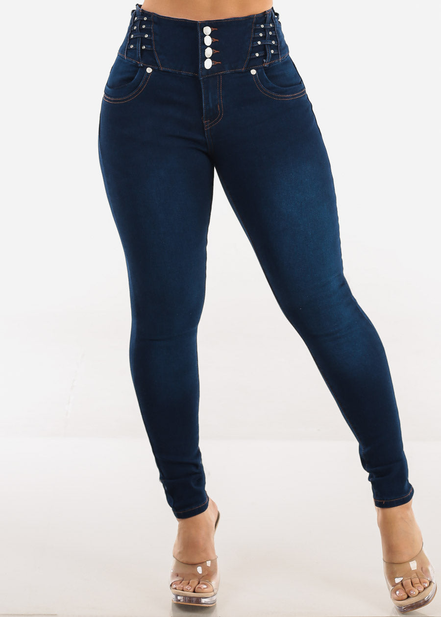 Butt Lift High Waist Stretch Skinny Jeans Dark Blue