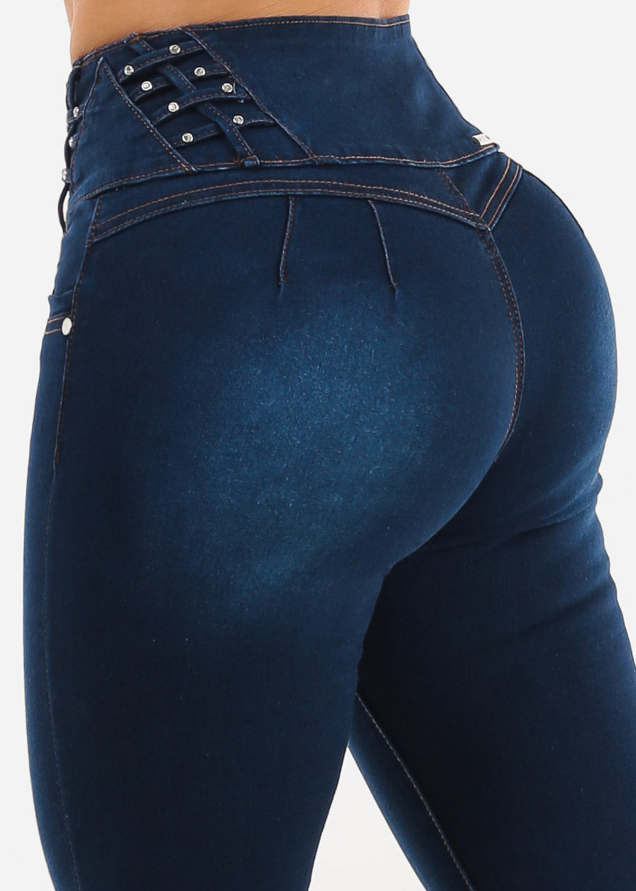Butt Lift High Waist Stretch Skinny Jeans Dark Blue