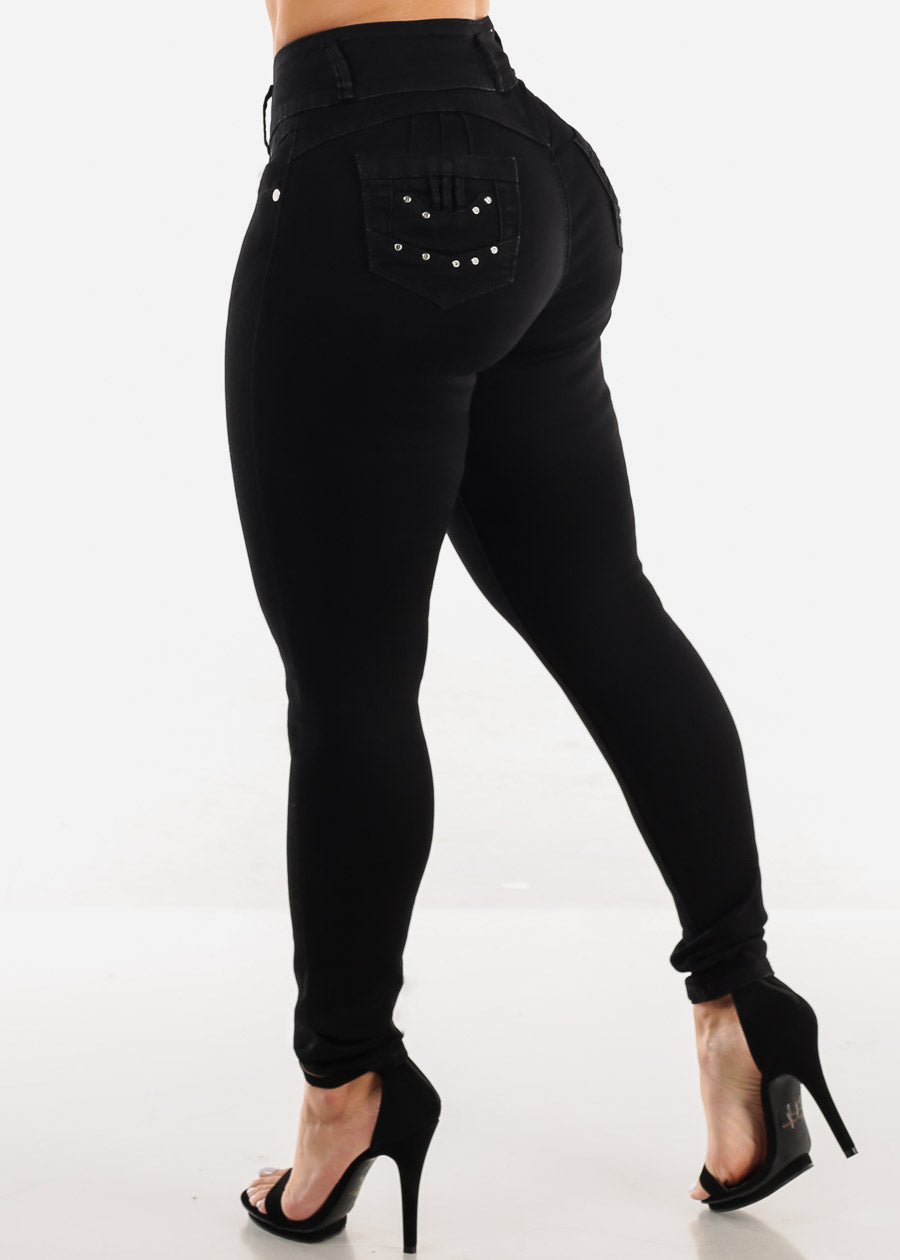 High Rise Levantacola Black Skinny Jeans