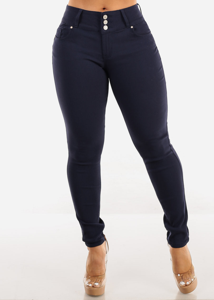 Butt Lift Mid Rise Hyper Stretch Skinny Pants Navy