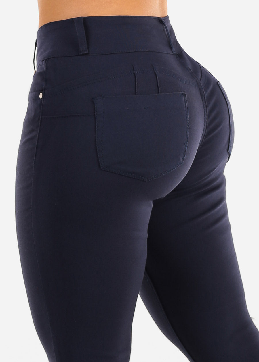 Butt Lift Mid Rise Hyper Stretch Skinny Pants Navy