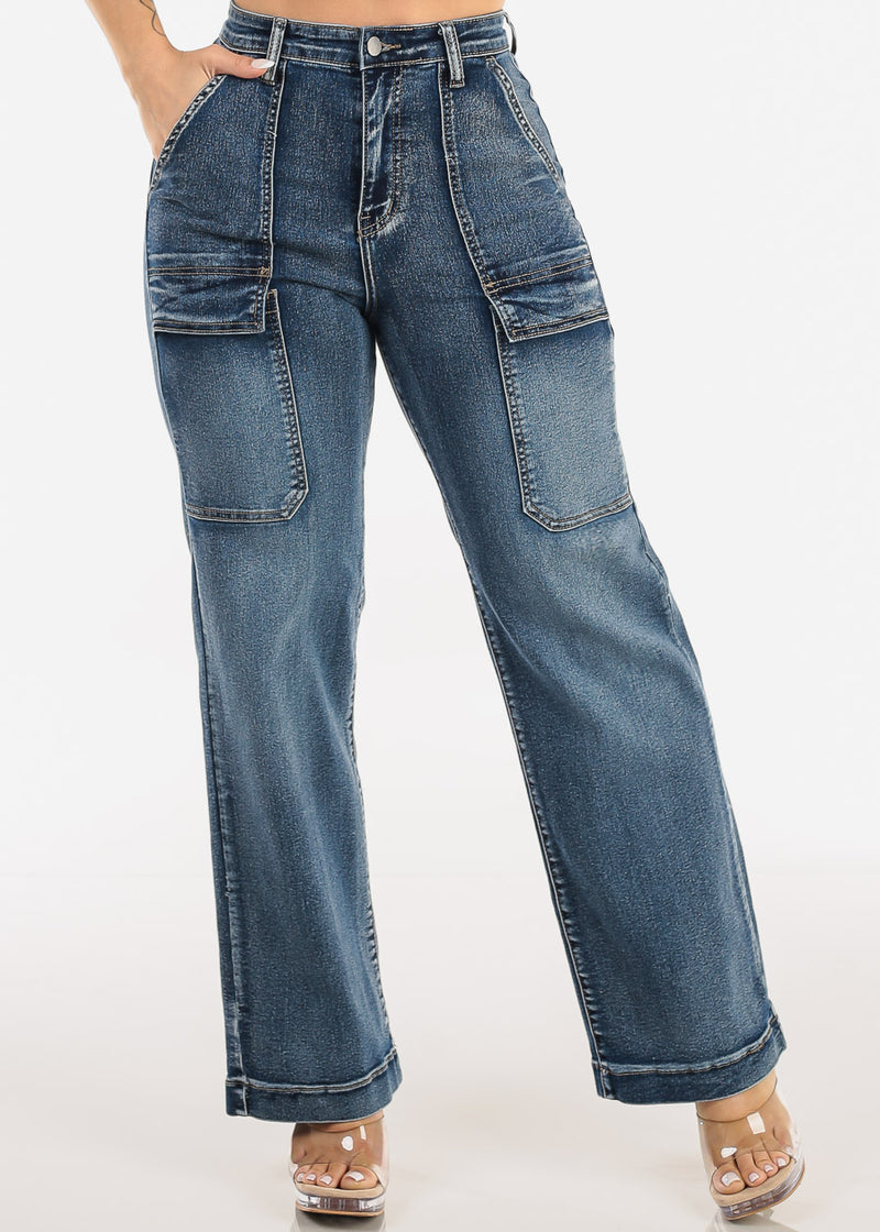 Butt Lift Super High Waist Wide Leg Stretch Jeans Sand Wash