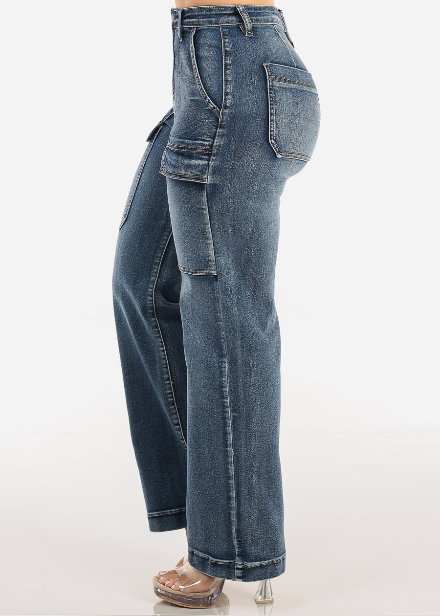 Butt Lift Super High Waist Wide Leg Stretch Jeans Sand Wash
