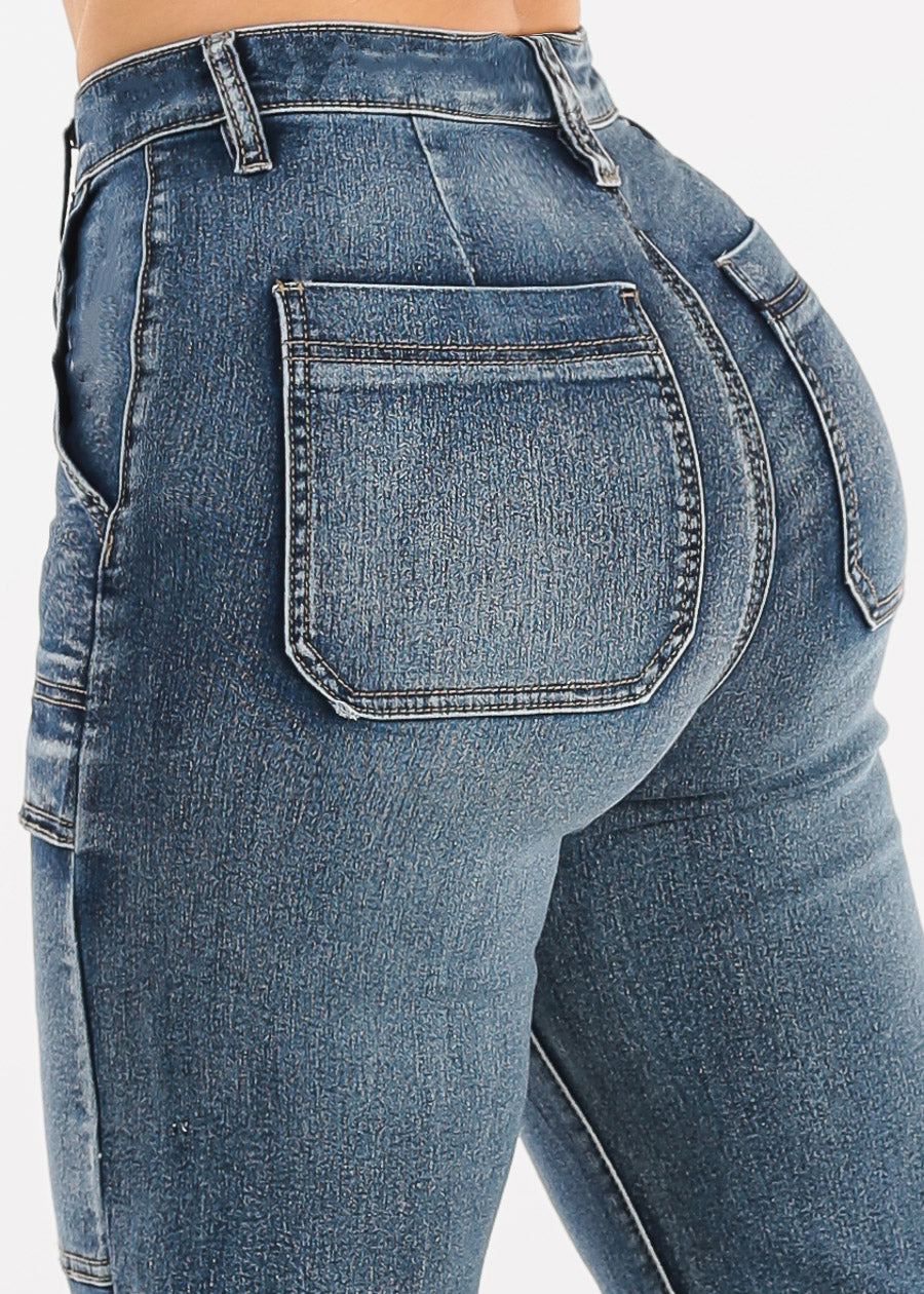 Butt Lift Super High Waist Wide Leg Stretch Jeans Sand Wash