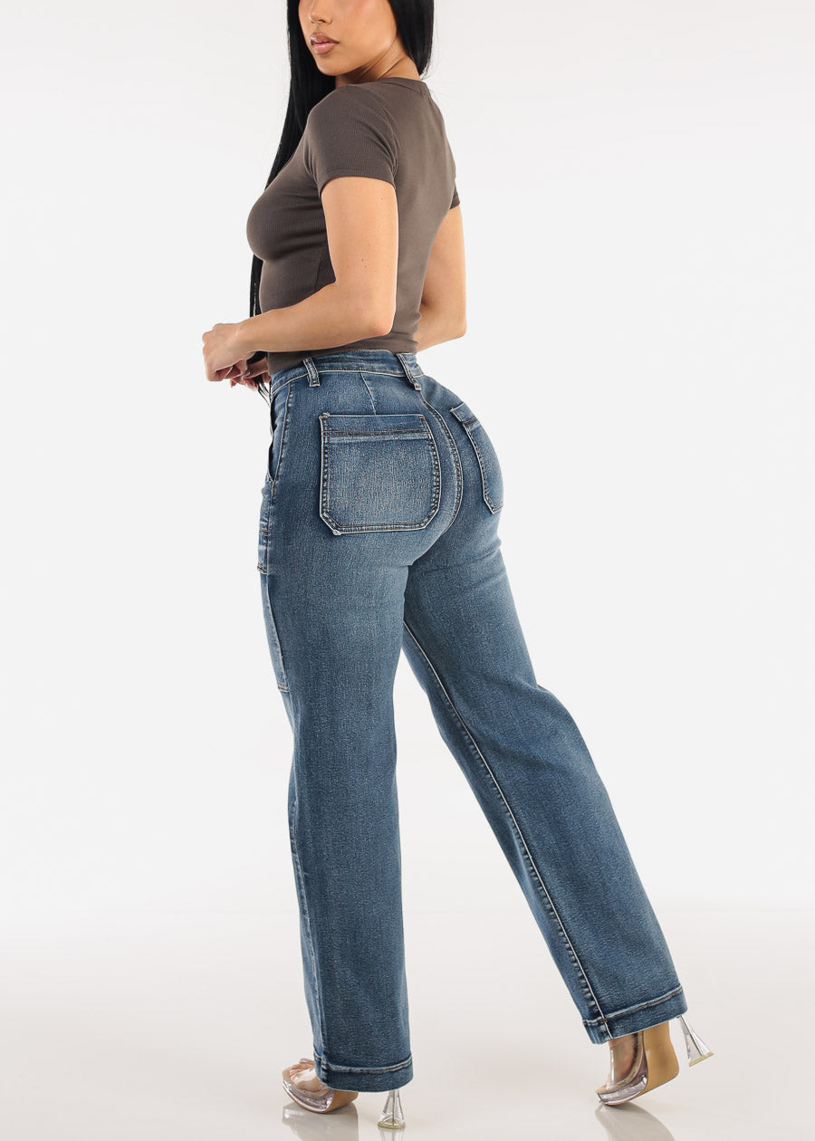 Butt Lift Super High Waist Wide Leg Stretch Jeans Sand Wash