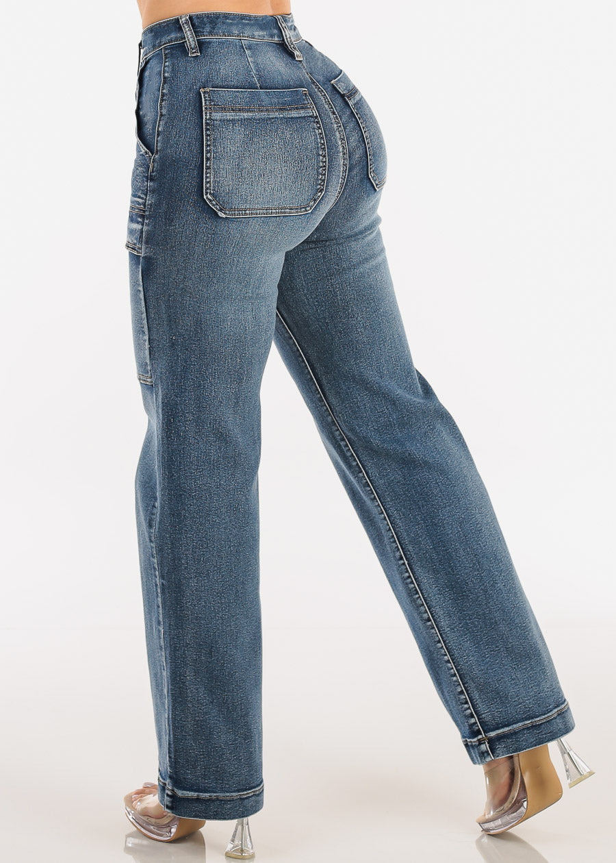 Butt Lift Super High Waist Wide Leg Stretch Jeans Sand Wash