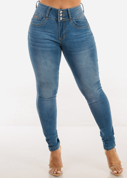Butt Lift Mid Rise Stretch Skinny Jeans Light Wash