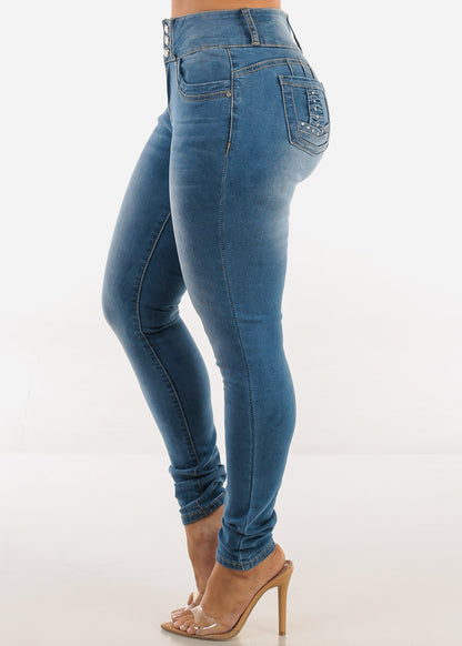 Butt Lift Mid Rise Stretch Skinny Jeans Light Wash