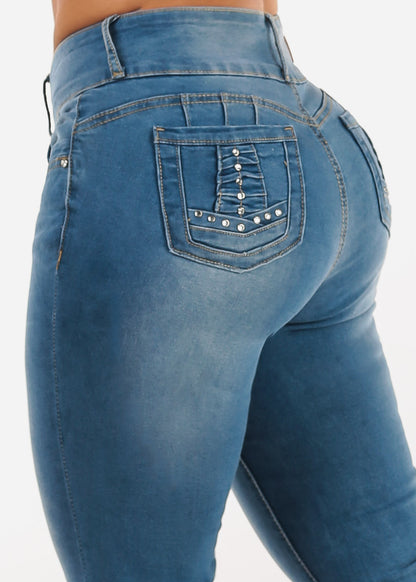 Butt Lift Mid Rise Stretch Skinny Jeans Light Wash