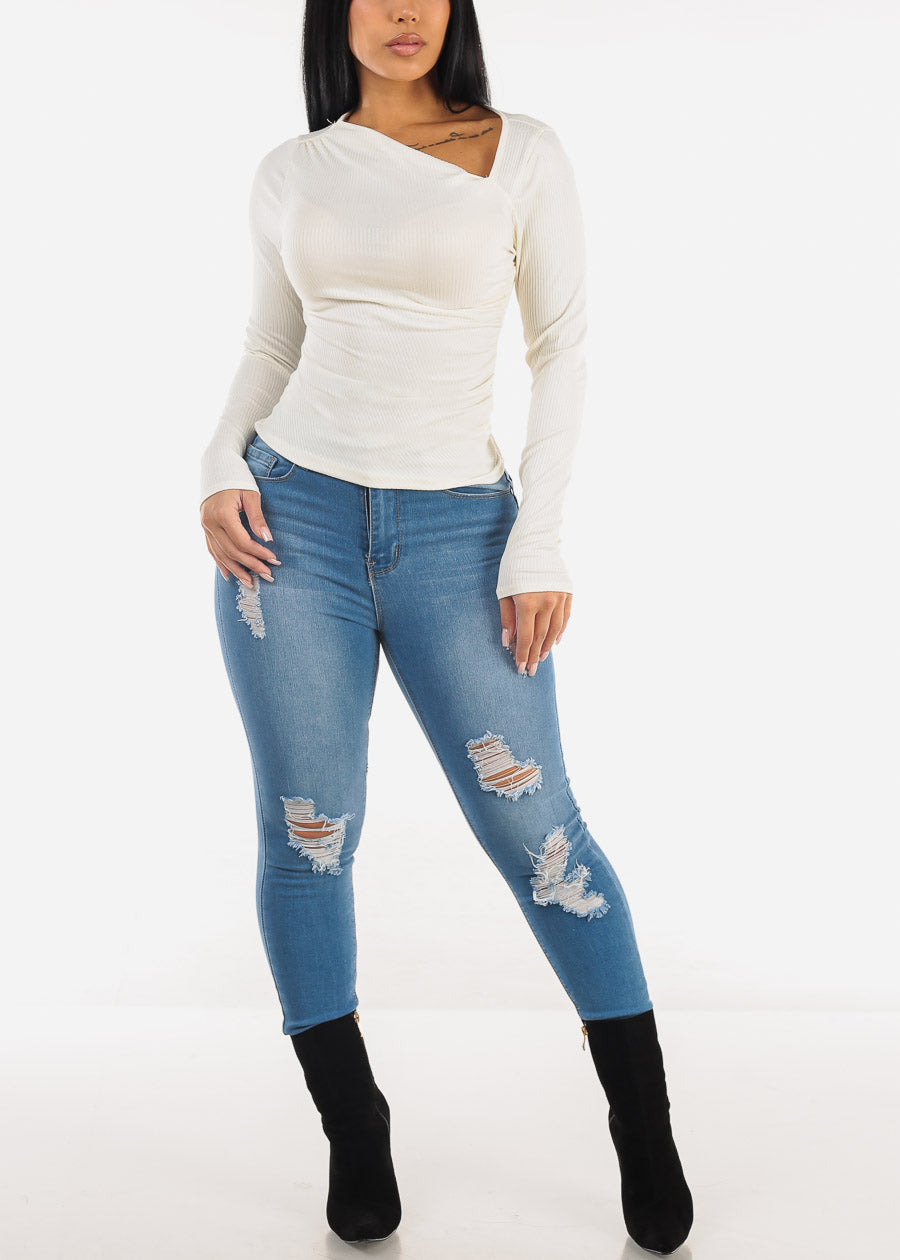 Butt Lift High Waist Distressed Blue Skinny Jeans