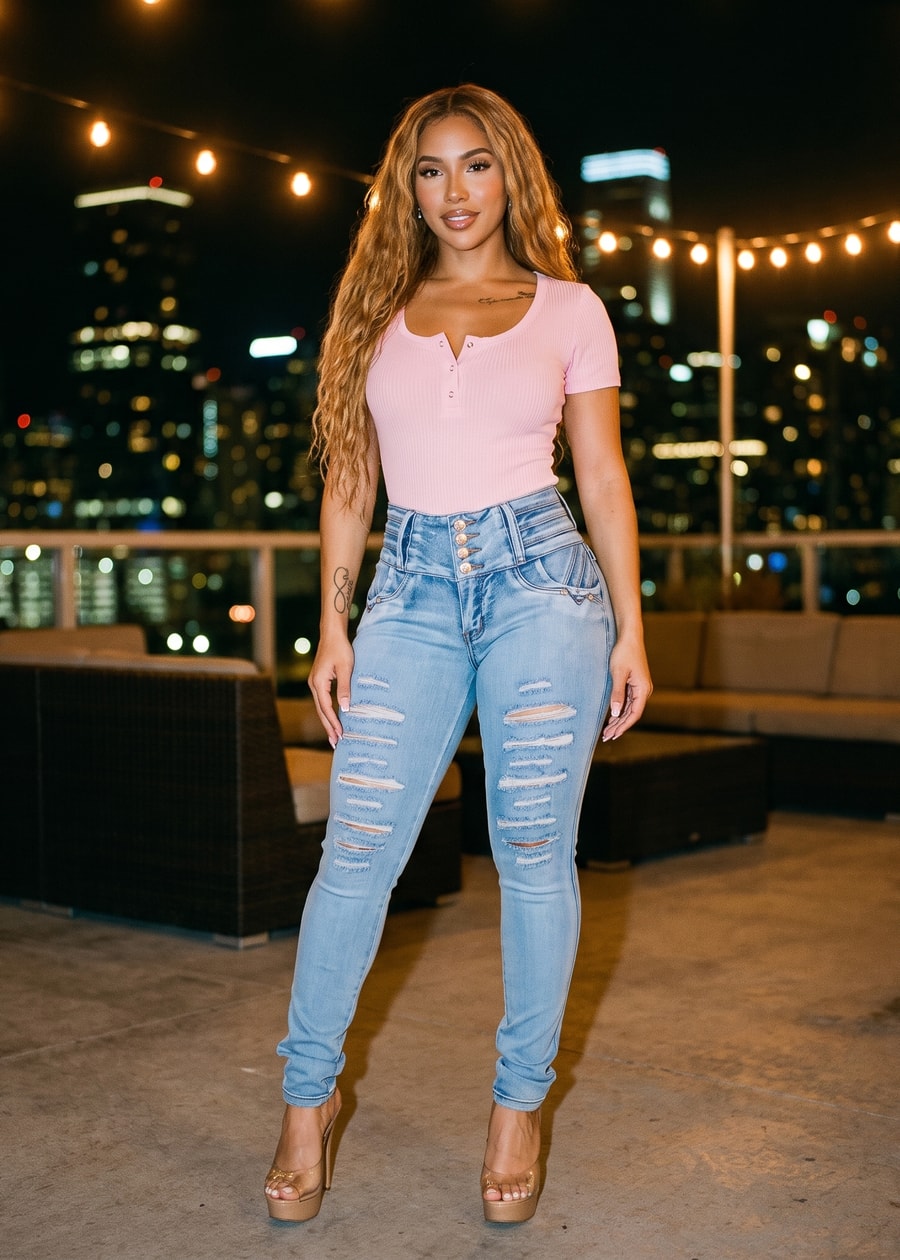 Short Sleeve Stretch Ribbed Bodysuit Pink, view 2 of 11