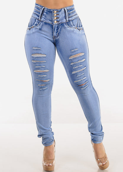 MX JEANS Mid Rise Butt Lifting Ripped Skinny Jeans