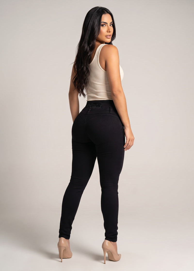 MX JEANS Embroidered Back Butt Lift Stretch Skinny Jeans Black
