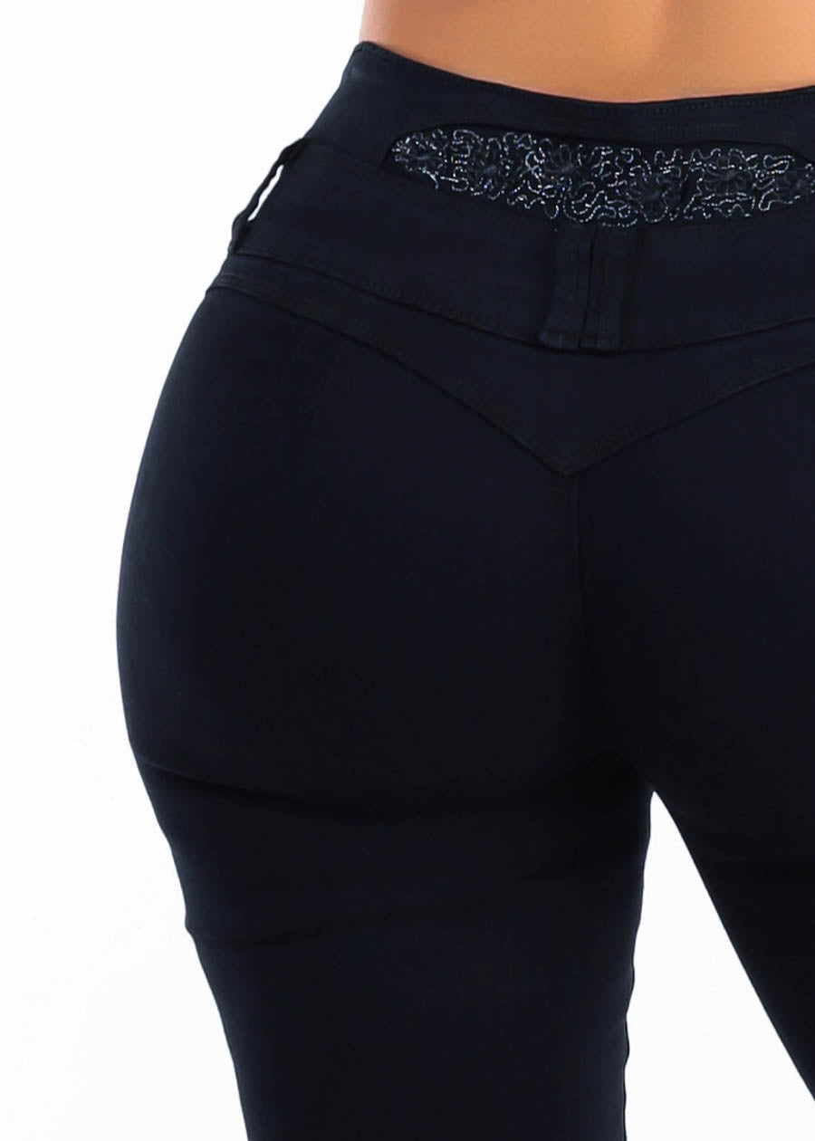 MX JEANS Embroidered Back Butt Lift Stretch Skinny Jeans Black