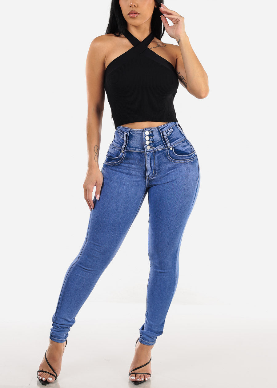 Super High Waist Butt Lift Skinny Jeans Light Sand Wash