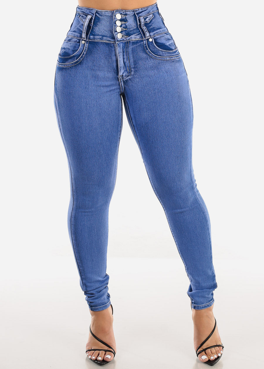 Super High Waist Butt Lift Skinny Jeans Light Sand Wash