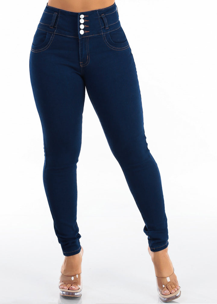 Levantacola High Rise Stretch Skinny Jeans Dark Blue
