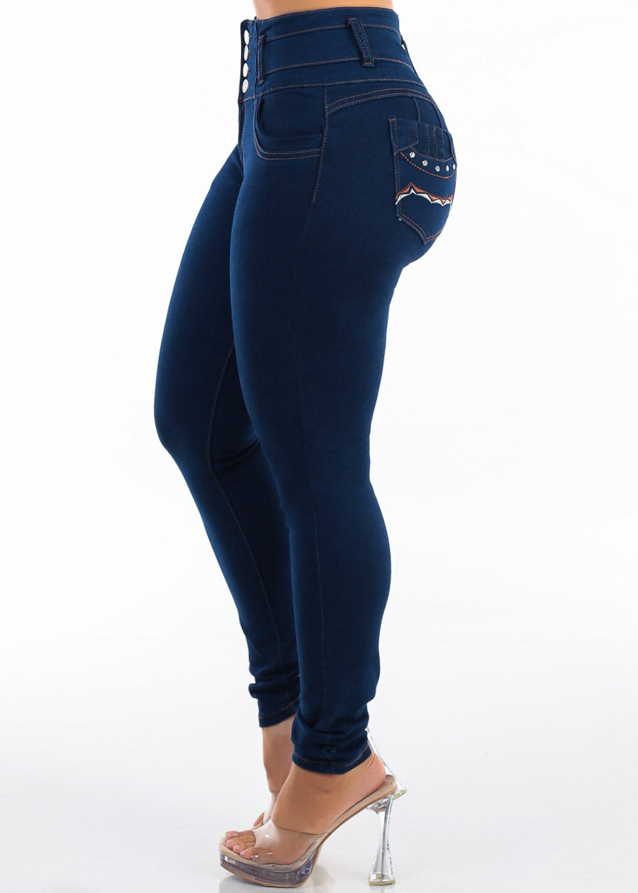 Levantacola High Rise Stretch Skinny Jeans Dark Blue, view 4 of 7