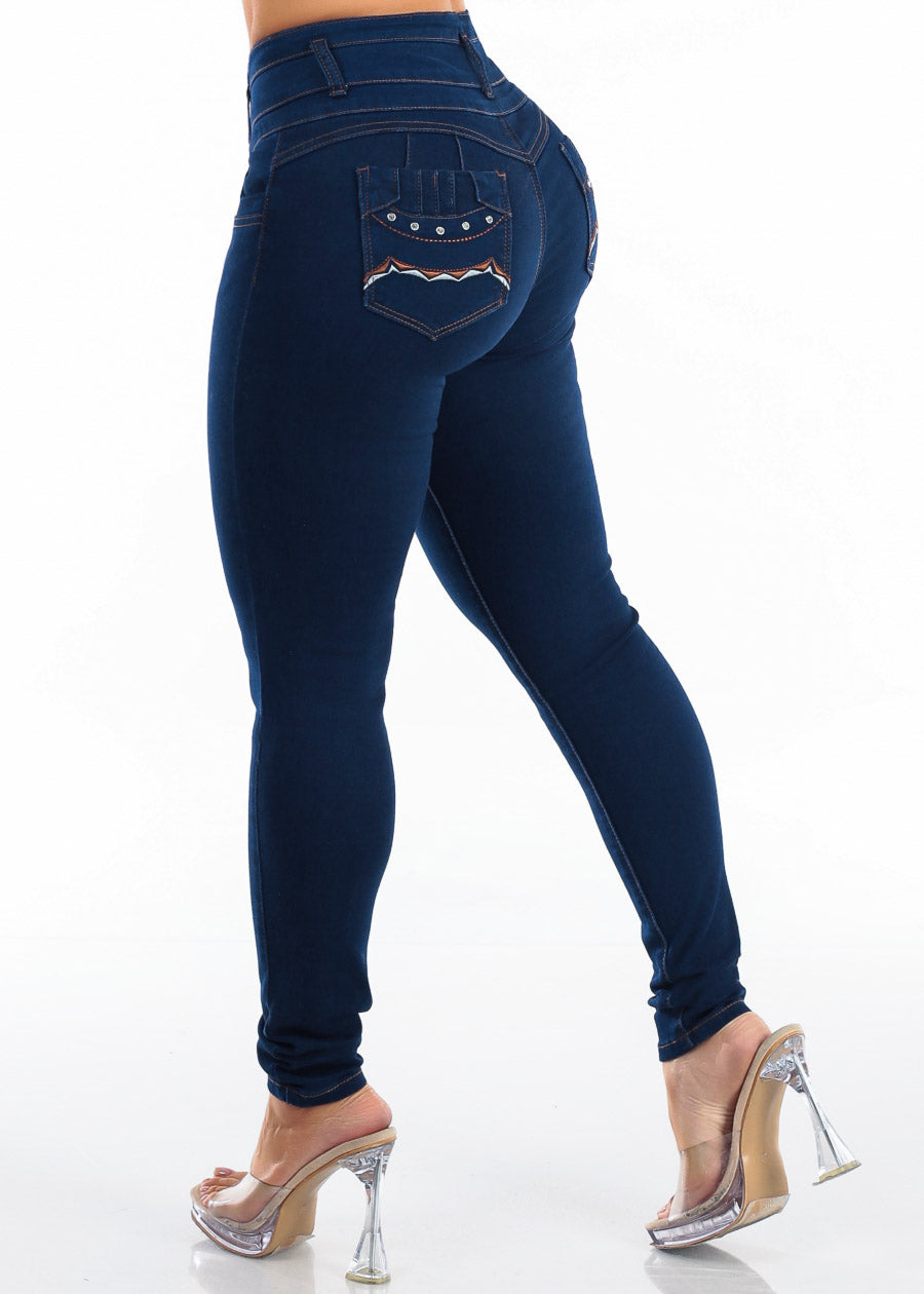 Levantacola High Rise Stretch Skinny Jeans Dark Blue, view 5 of 7