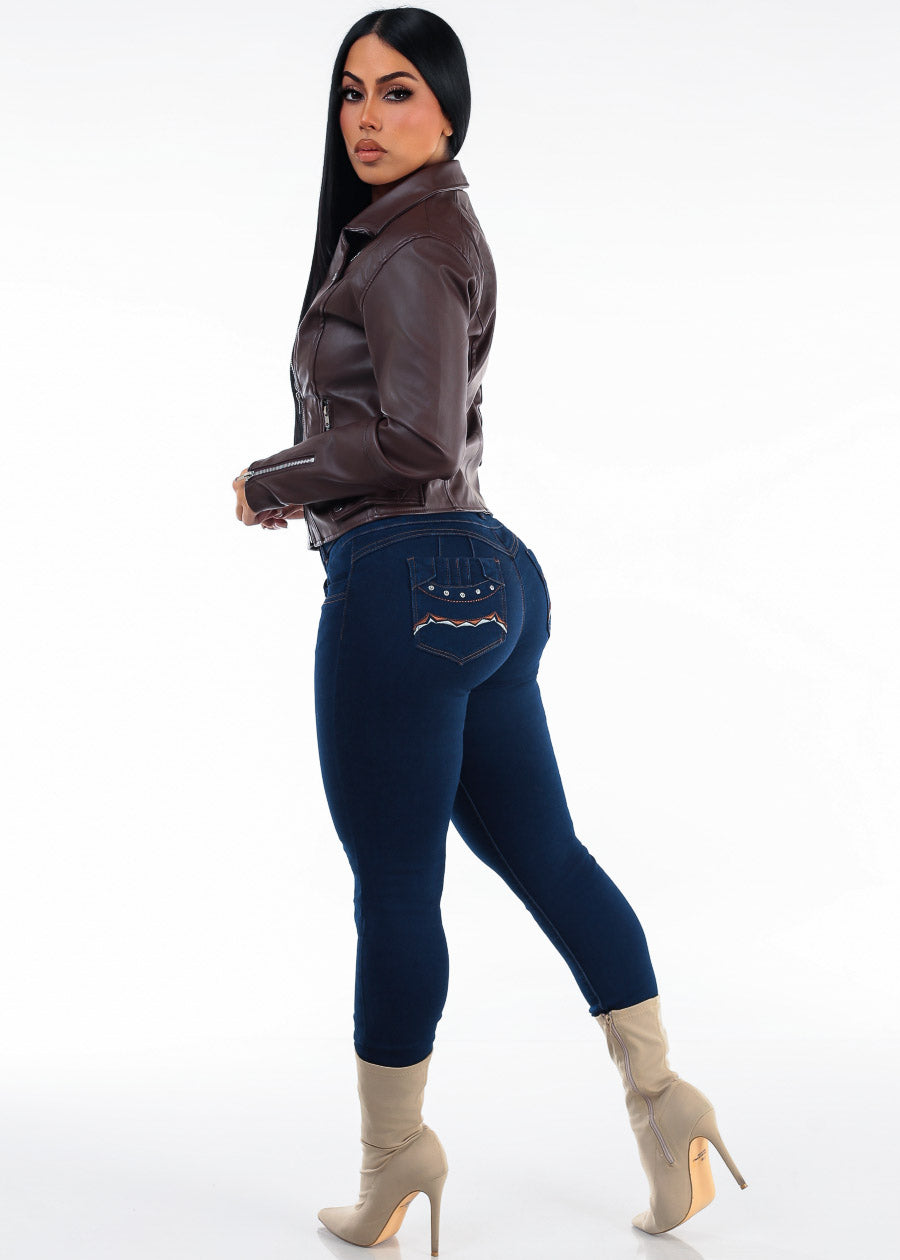 Levantacola High Rise Stretch Skinny Jeans Dark Blue, view 6 of 7