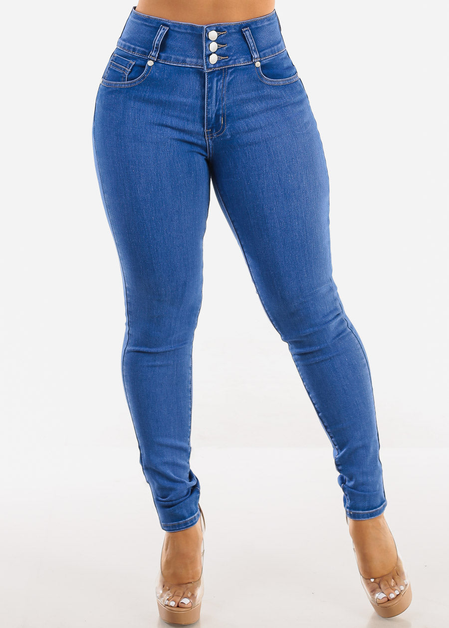 Butt Lift Super High Waist Skinny Jeans Royal Blue Wash