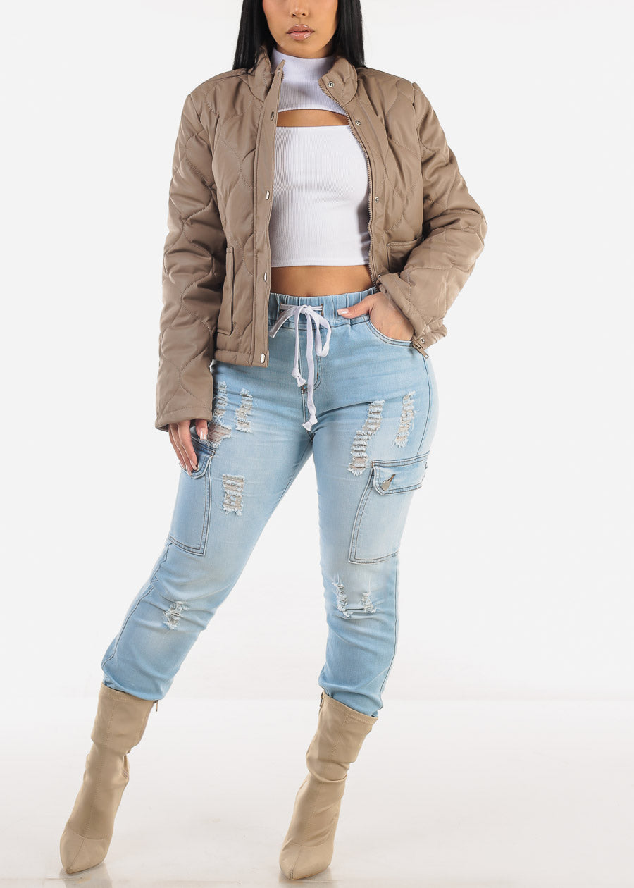 High Waist Distressed Cargo Jogger Jeans Light Blue