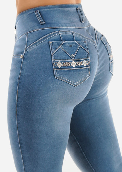 Butt Lift Mid Rise Stretch Skinny Jeans Light Blue