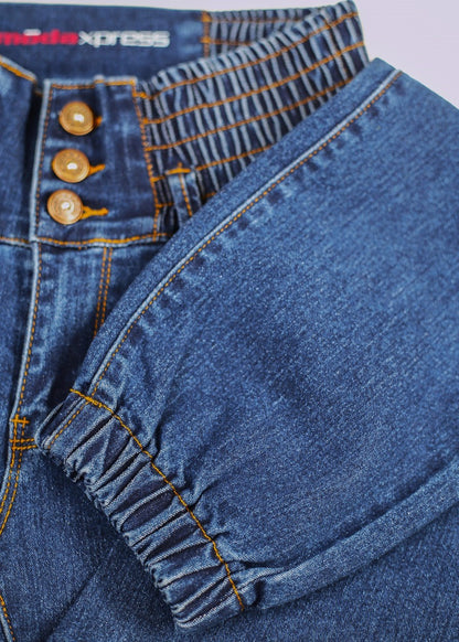 MX JEANS Butt Lift 3 Button Spandex Waist Jogger Jeans Dark Wash