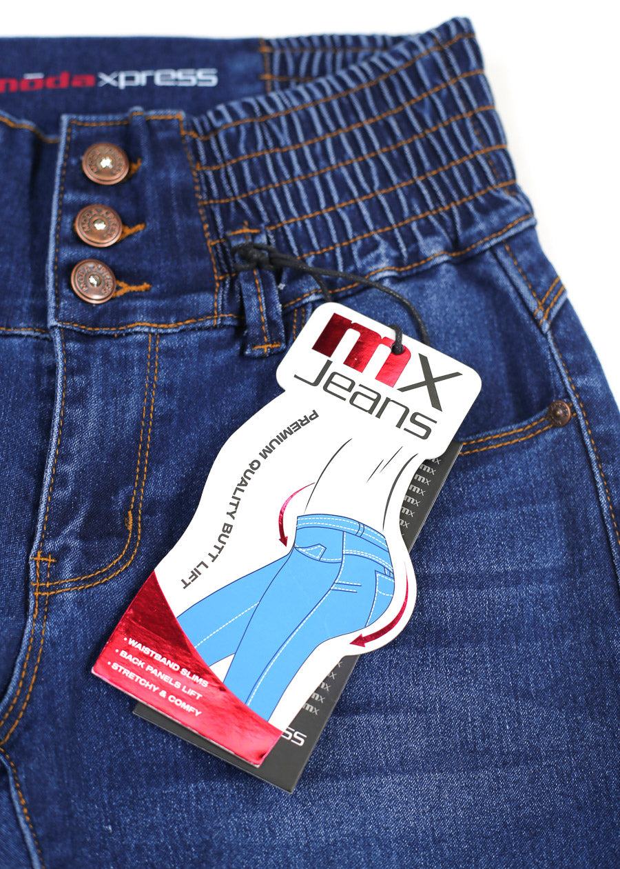 MX JEANS Butt Lift 3 Button Spandex Waist Jogger Jeans Dark Wash