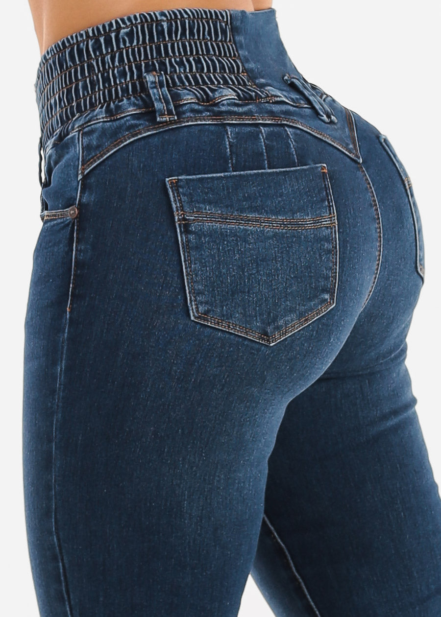 MX JEANS Butt Lift 3 Button Spandex Waist Jogger Jeans Dark Wash