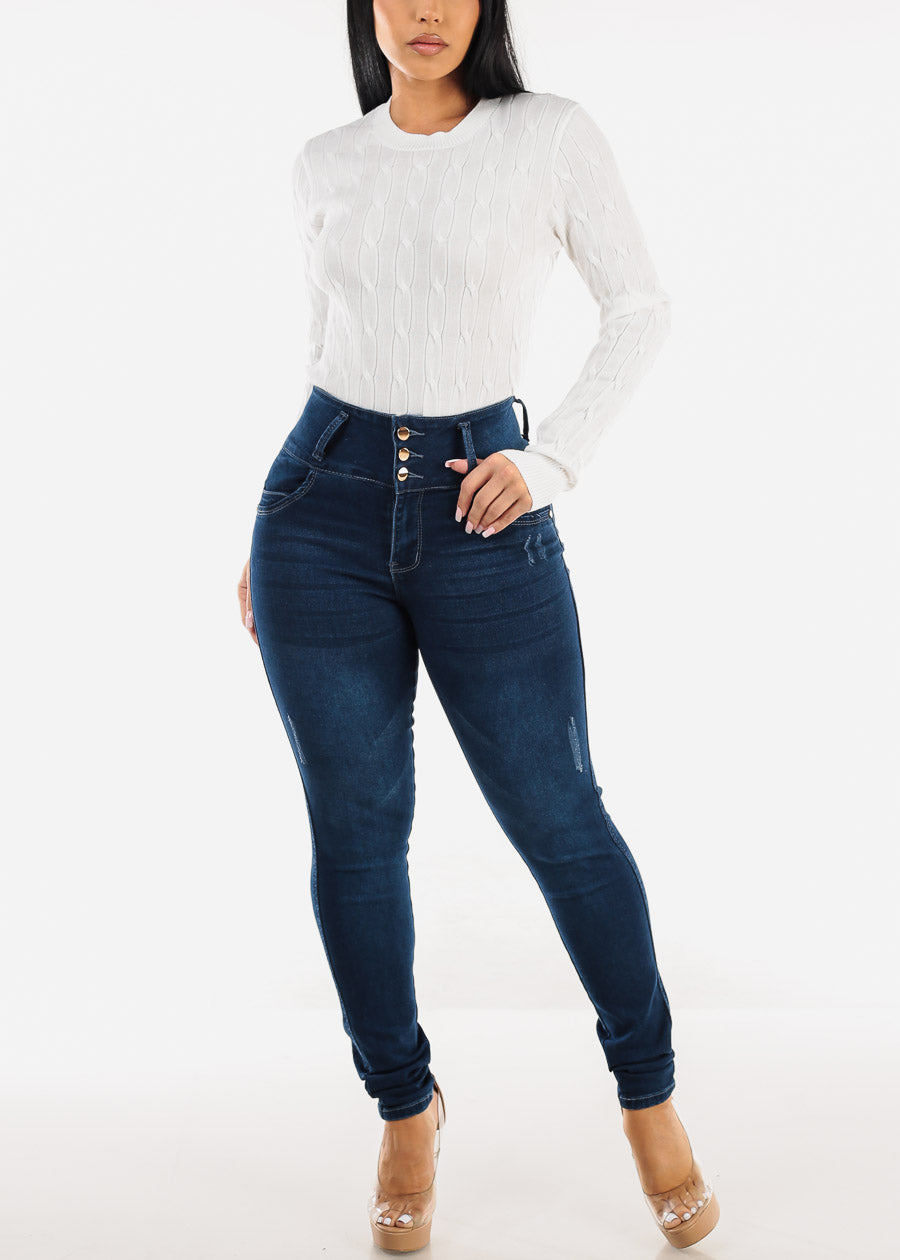 Butt Lift Super High Waist Dark Blue Skinny Jeans