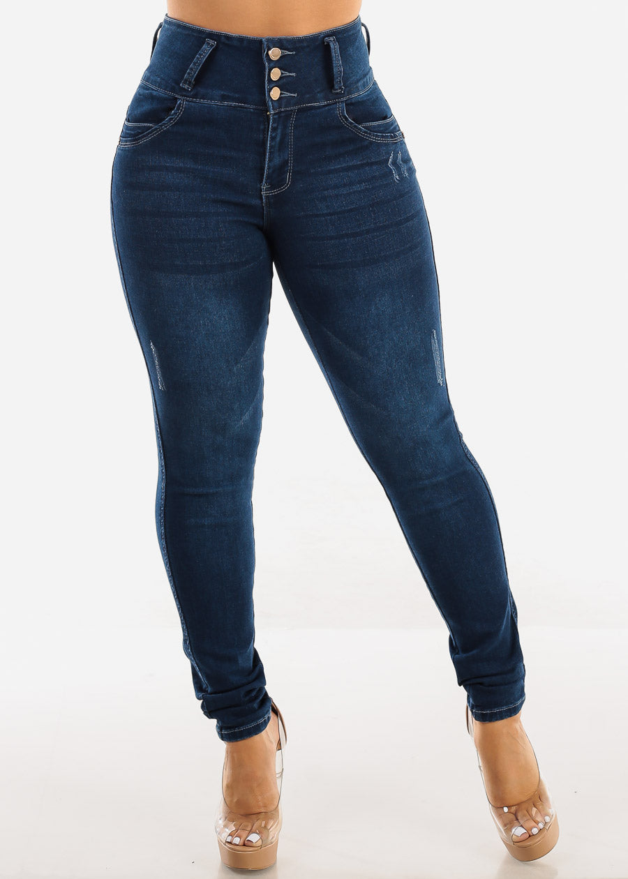 Butt Lift Super High Waist Dark Blue Skinny Jeans