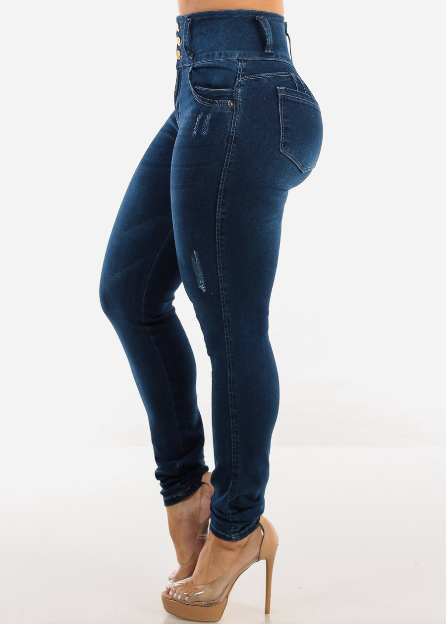 Butt Lift Super High Waist Dark Blue Skinny Jeans