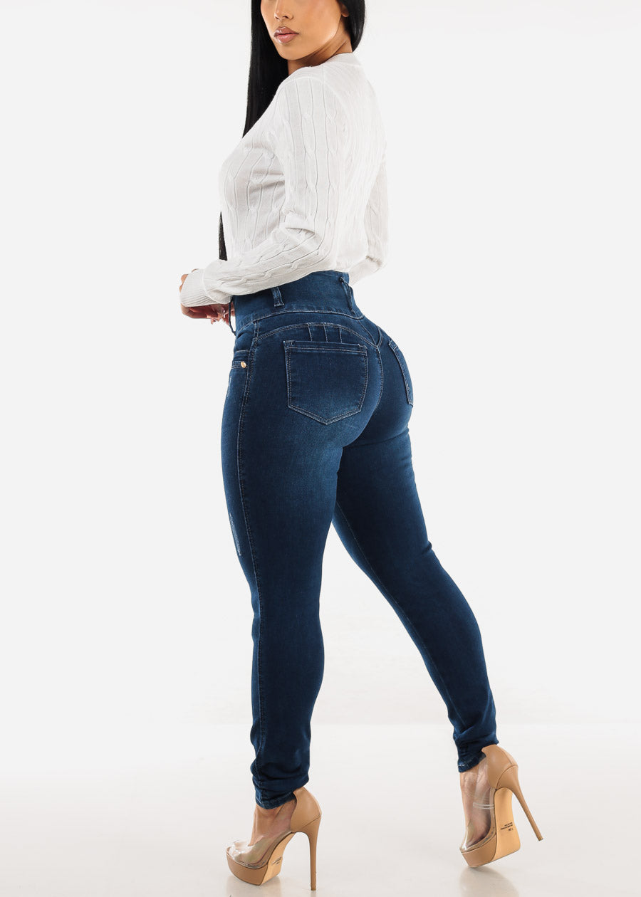 Butt Lift Super High Waist Dark Blue Skinny Jeans