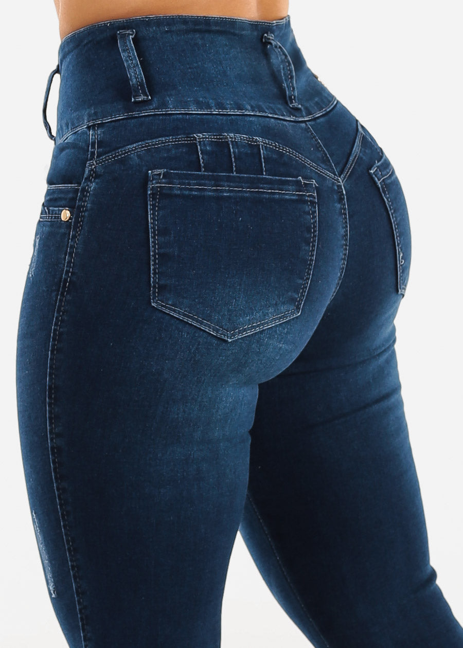 Butt Lift Super High Waist Dark Blue Skinny Jeans